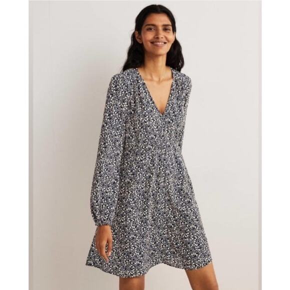 Boden Womens 12 Ditsy Floral V-Neck Tea Dress Spring Contemporary Elegant - Picture 1 of 12